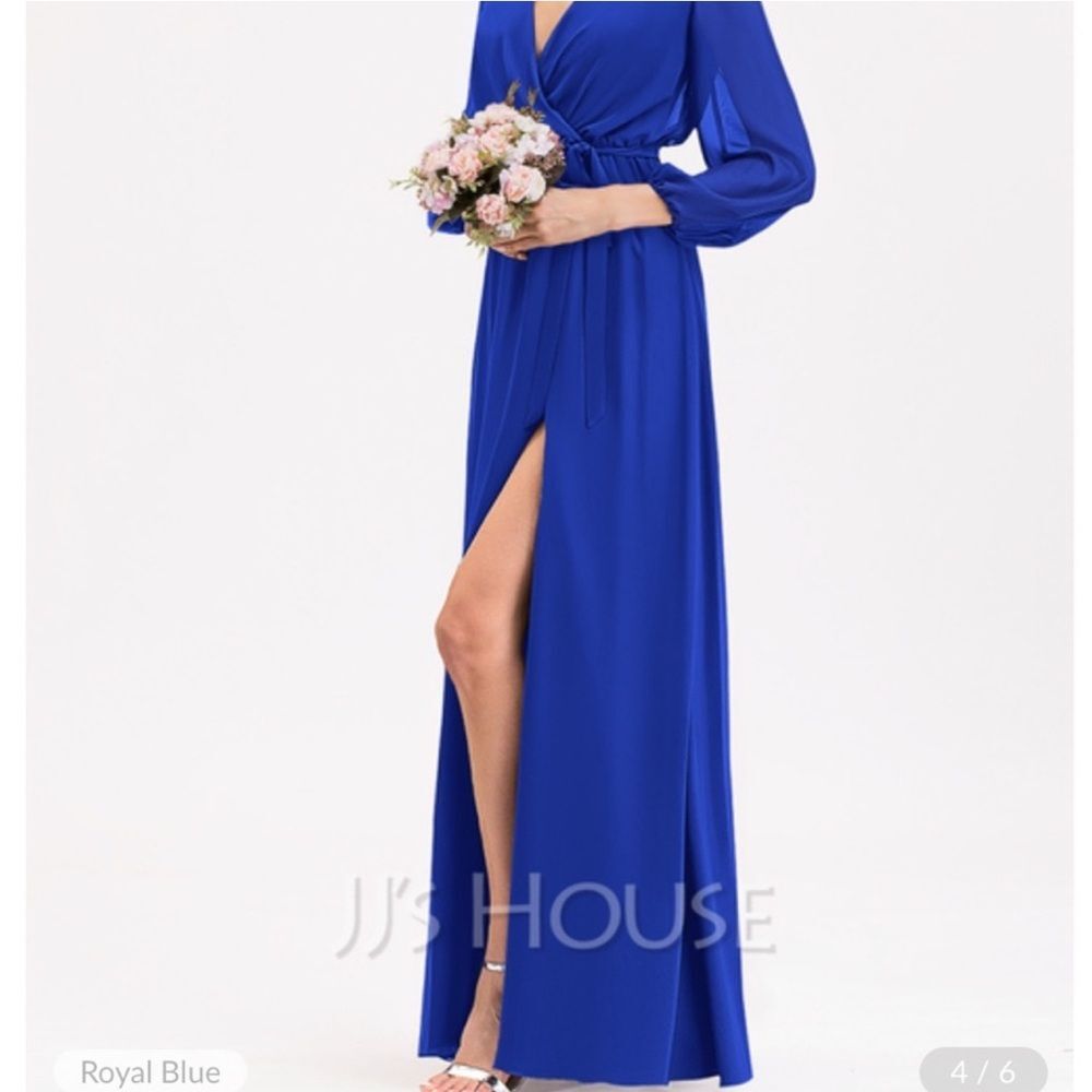 JJ’s House-NWT A-Line V-Neck Floor-Length Chiffon Formal Dress Royal Blue Size 6